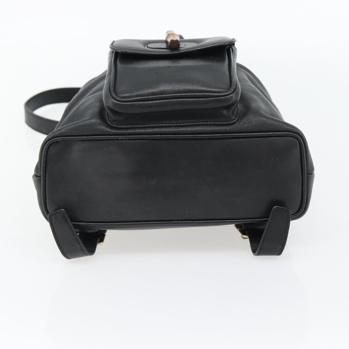 GUCCI Bamboo Backpack Leather Black Gold 003 2034 0030 Auth ka4402