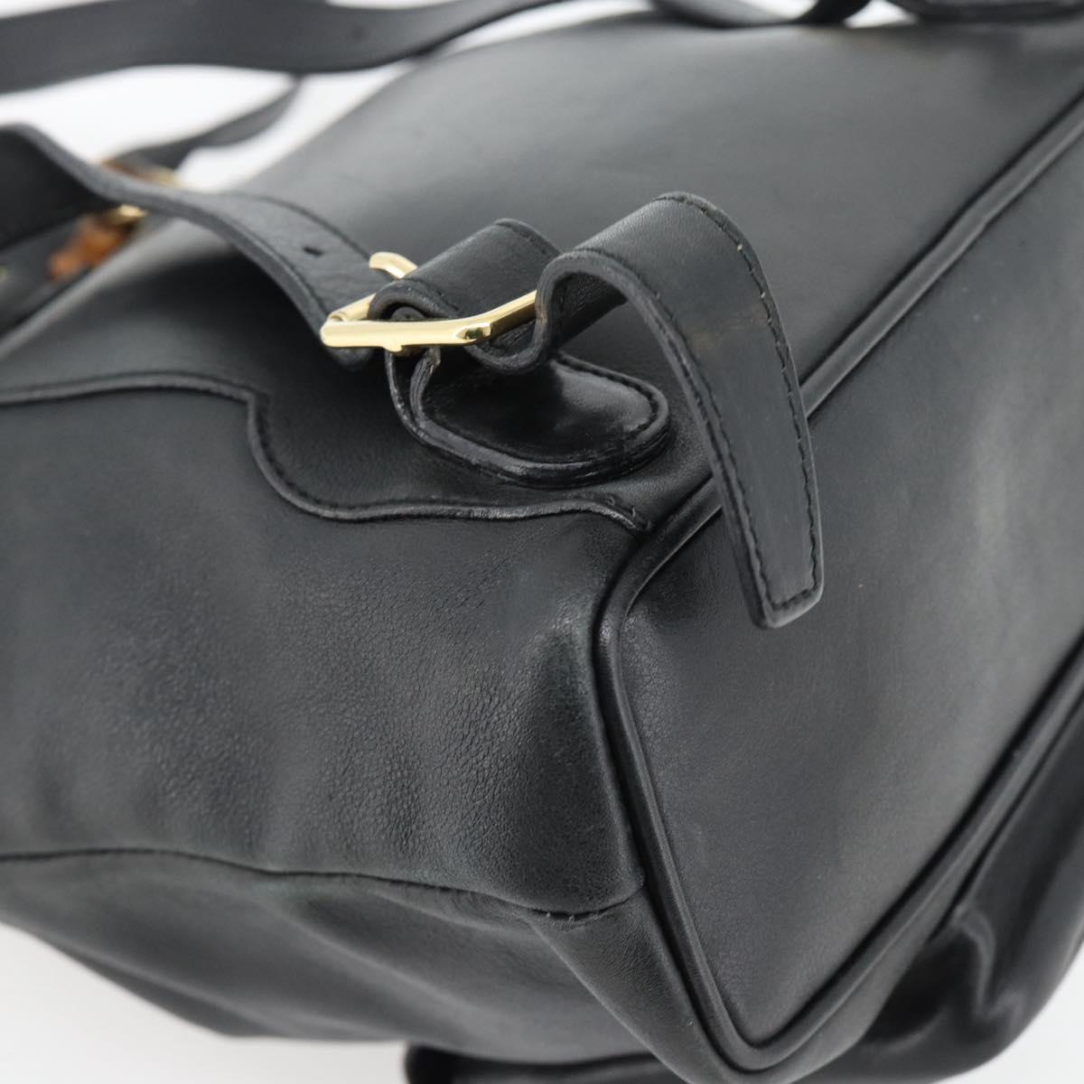 GUCCI Bamboo Backpack Leather Black Gold 003 2034 0030 Auth ka4402