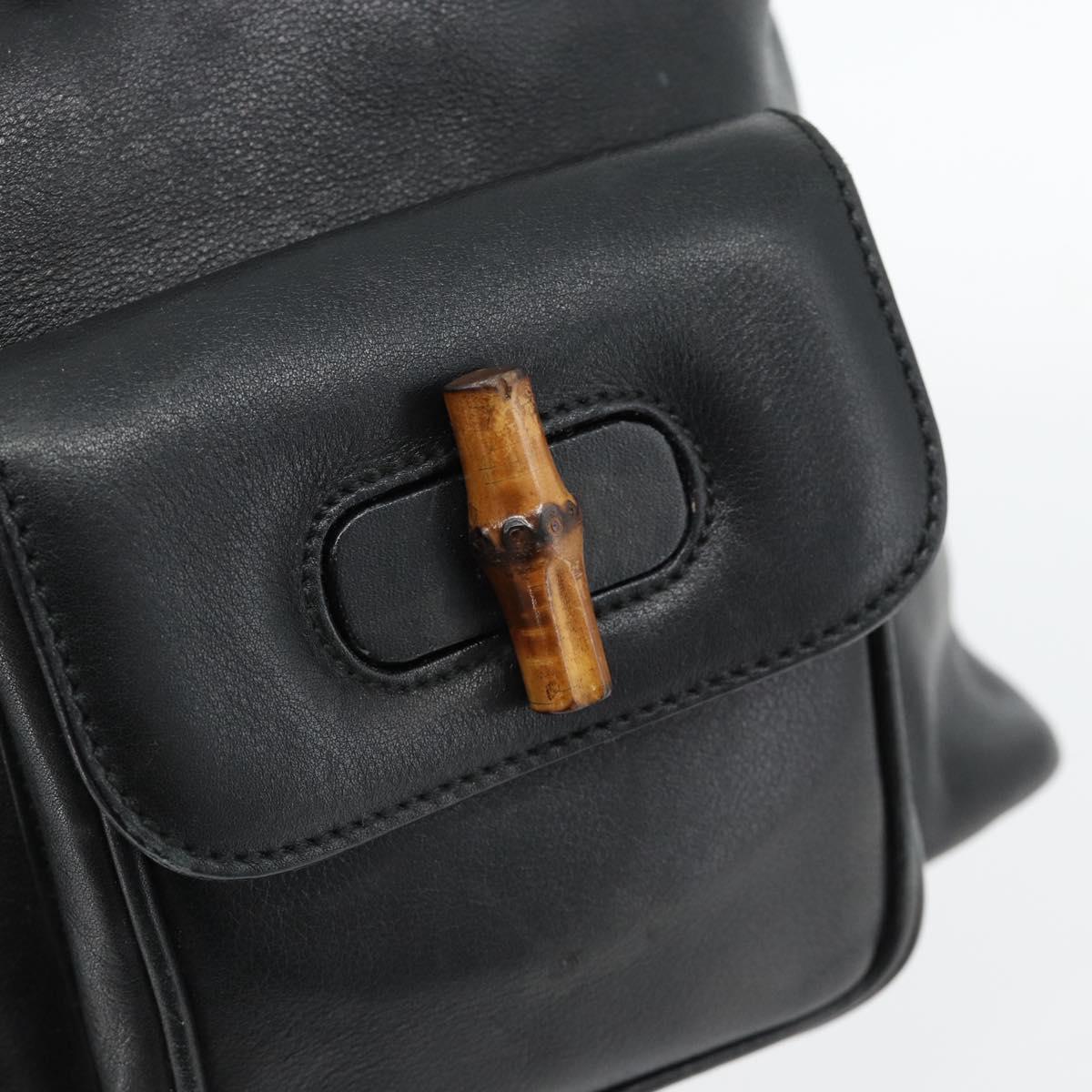 GUCCI Bamboo Backpack Leather Black Gold 003 2034 0030 Auth ka4402