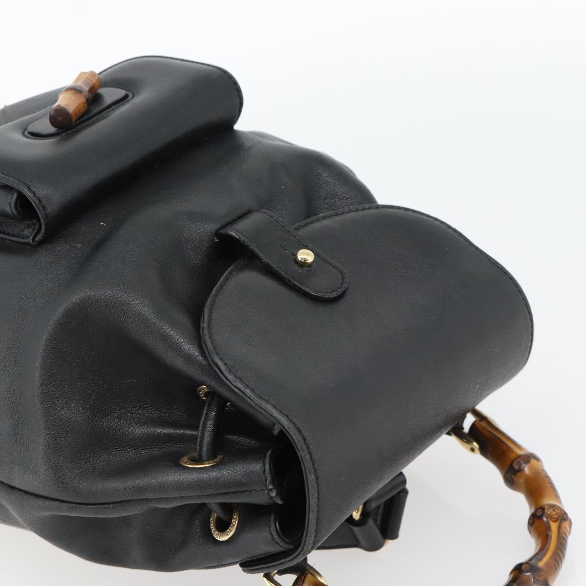 GUCCI Bamboo Backpack Leather Black Gold 003 2034 0030 Auth ka4402