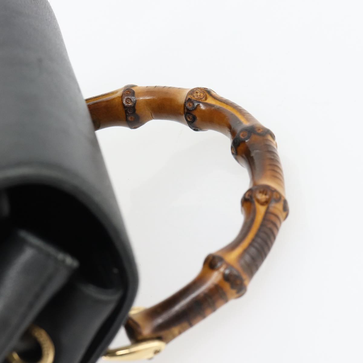 GUCCI Bamboo Backpack Leather Black Gold 003 2034 0030 Auth ka4402
