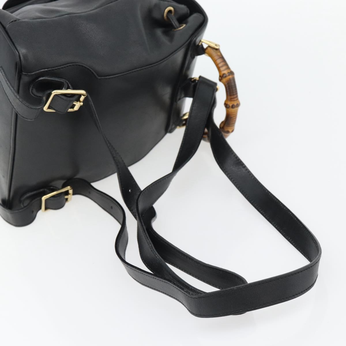 GUCCI Bamboo Backpack Leather Black Gold 003 2034 0030 Auth ka4402