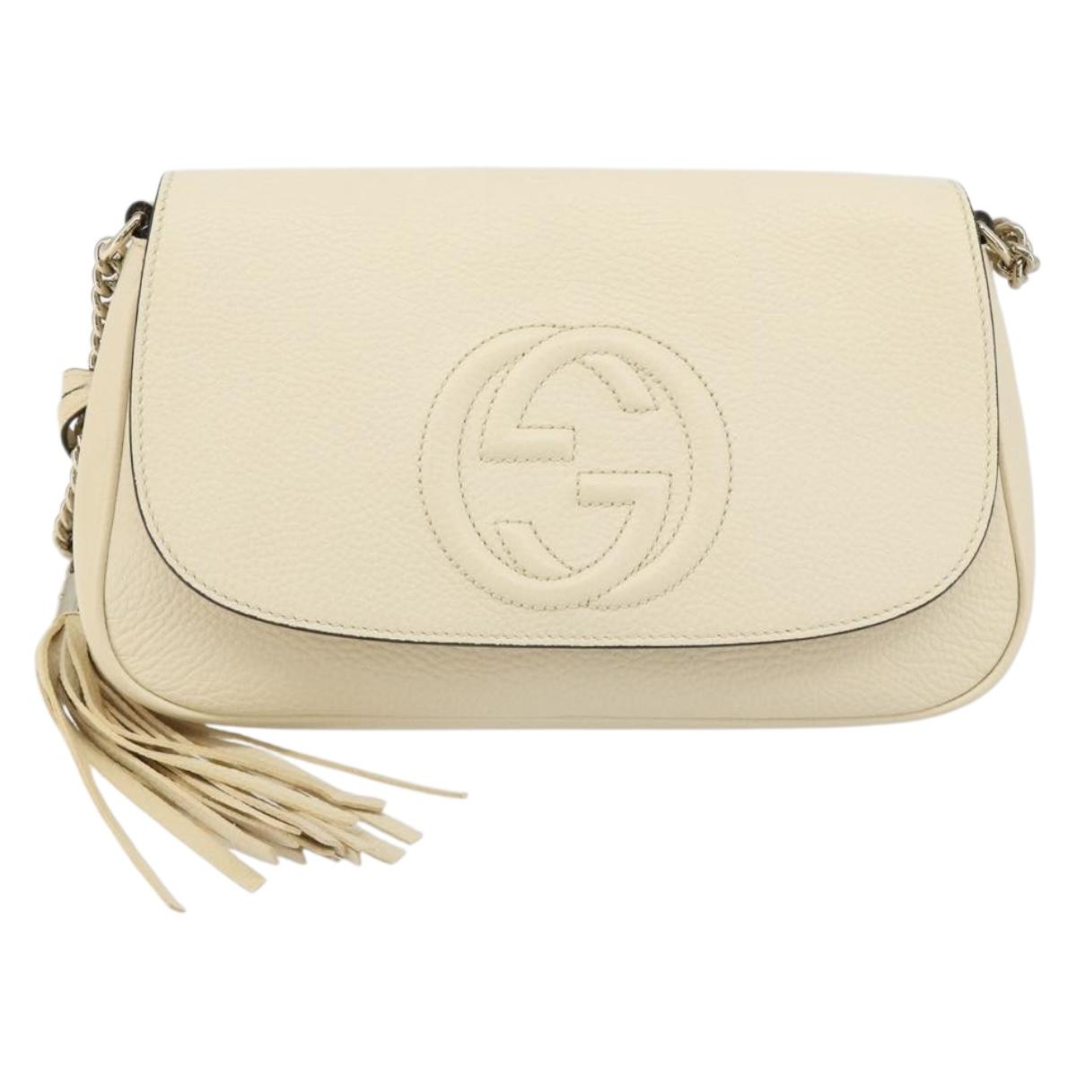 GUCCI Chain Soho Shoulder Bag Leather Outlet White Gold 536224 Auth ka4403A