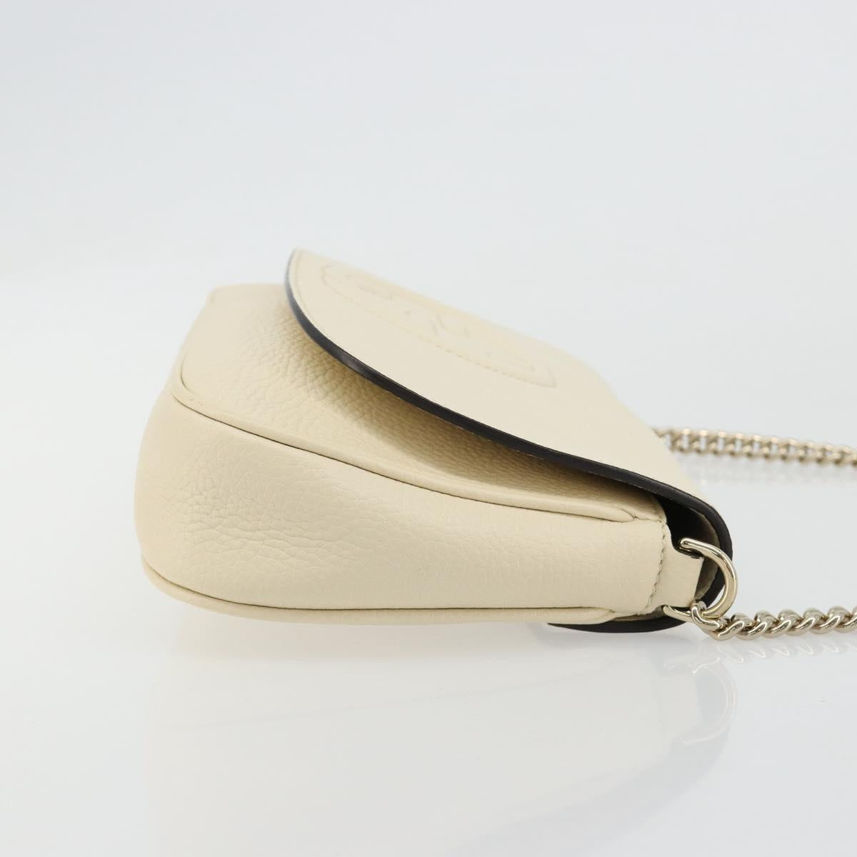 GUCCI Chain Soho Shoulder Bag Leather Outlet White Gold 536224 Auth ka4403A
