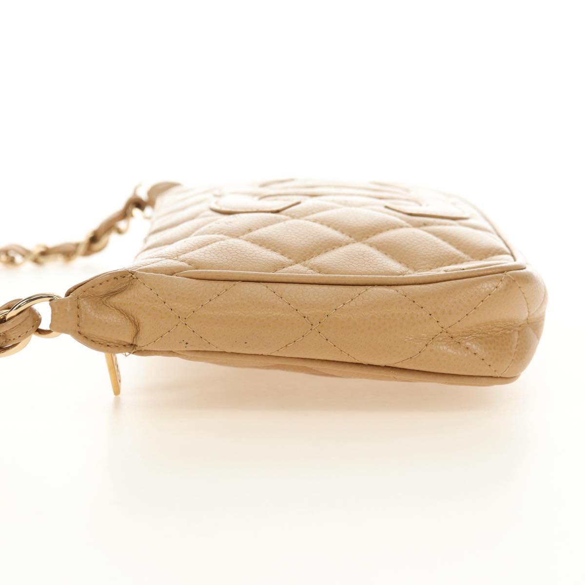CHANEL Chain Shoulder Bag Caviar Skin Beige Gold CC Auth ka4405V