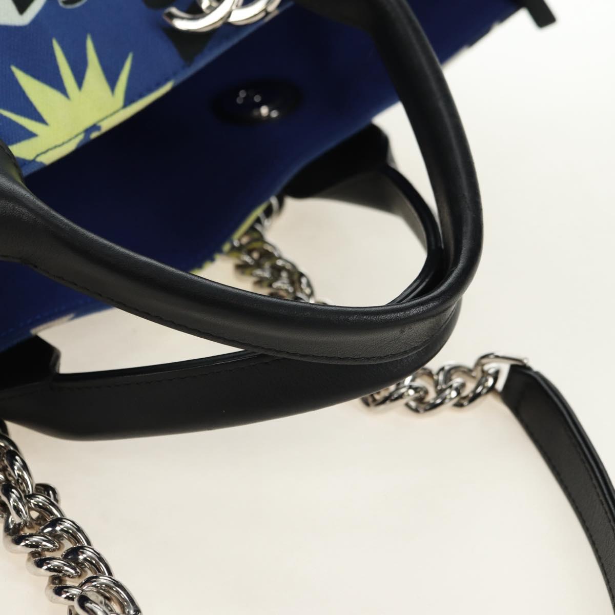 CHANEL La Pauza Hand Bag Canvas Leather 2way Blue Silver CC Auth ka4406SM