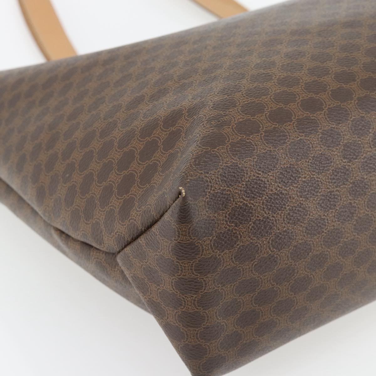 CELINE Macadam Canvas Tote Bag PVC Leather Brown Gold Auth ka4407