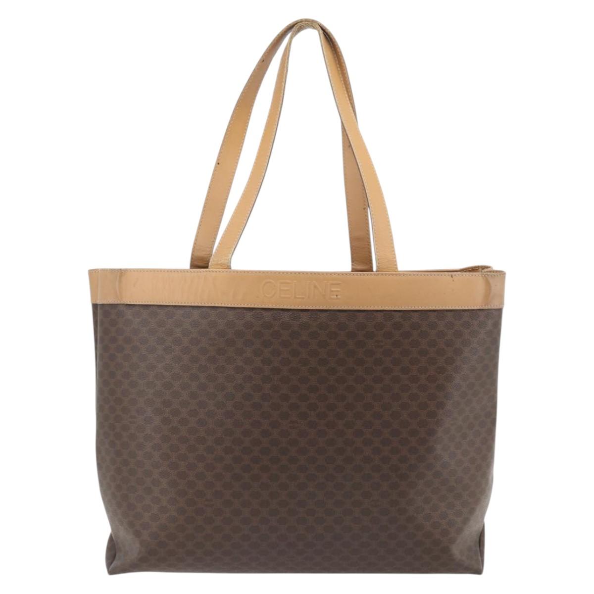 CELINE Macadam Canvas Tote Bag PVC Leather Brown Gold Auth ka4407