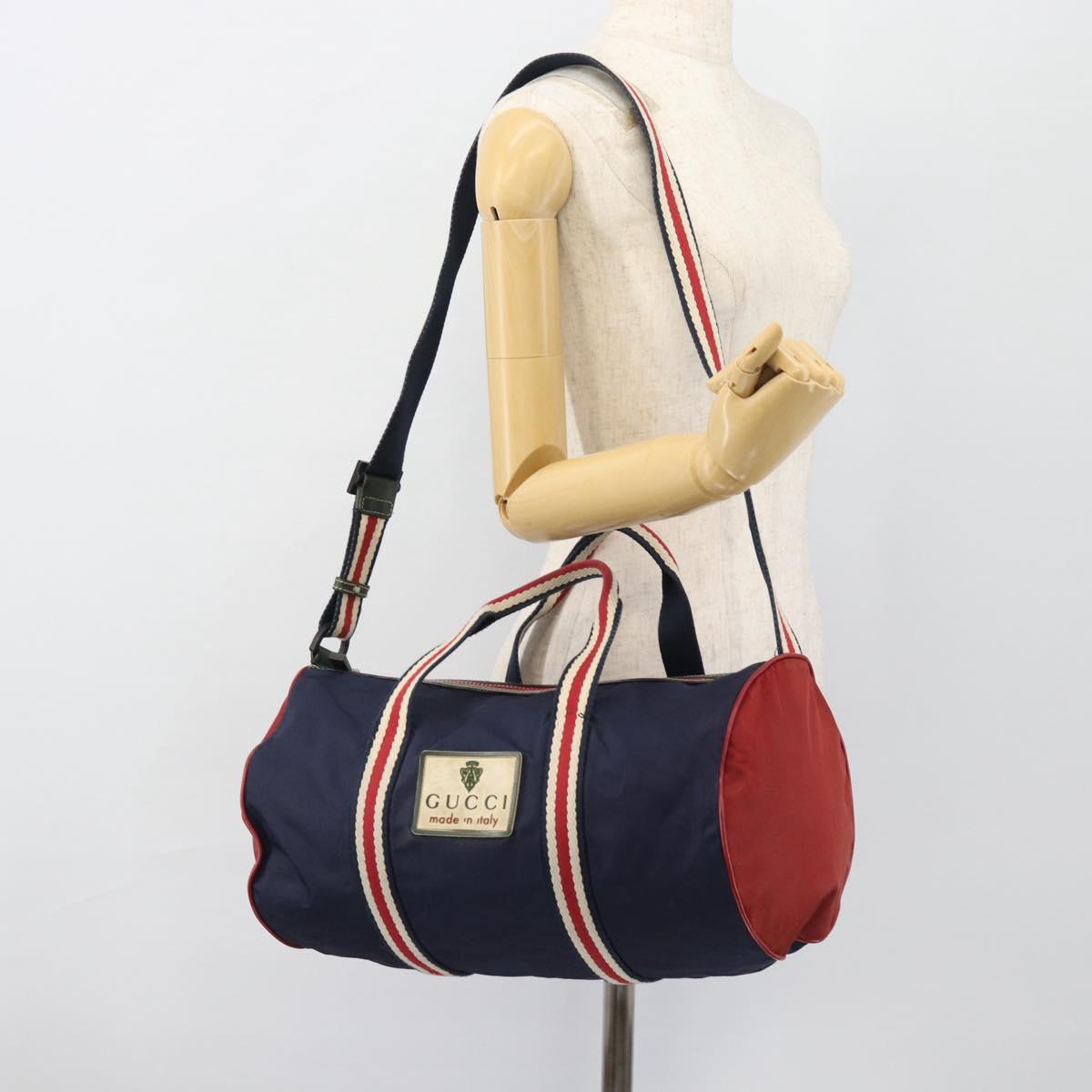 GUCCI Hand Bag Nylon 2way Navy Red 189657 Auth ka4408