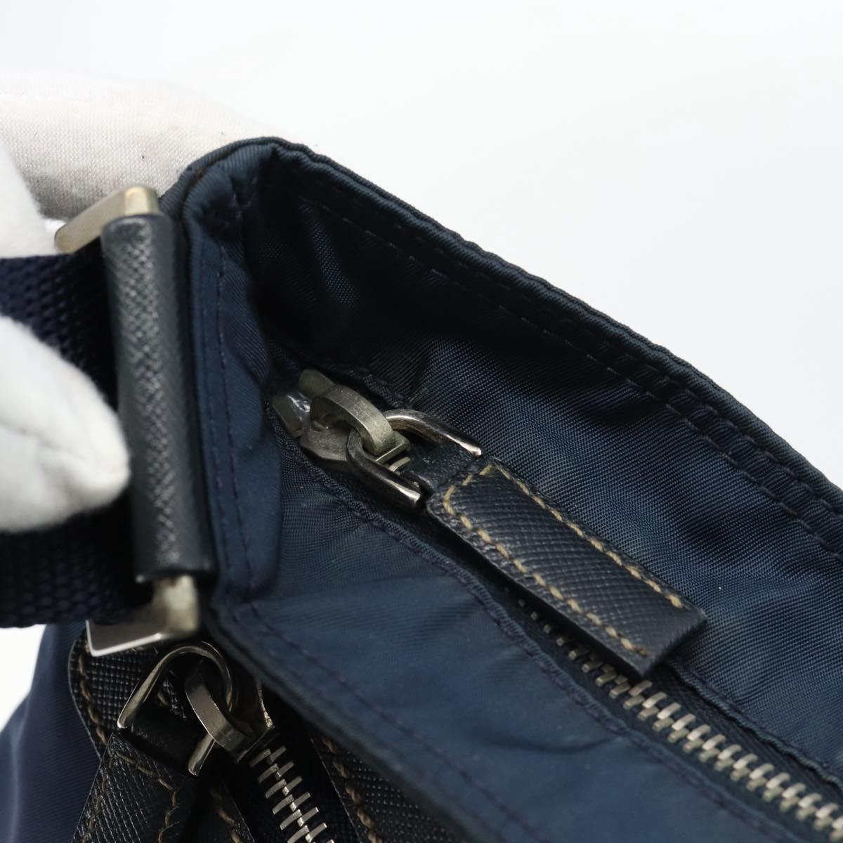 PRADA Shoulder Bag Nylon Navy Silver Auth ka4414A