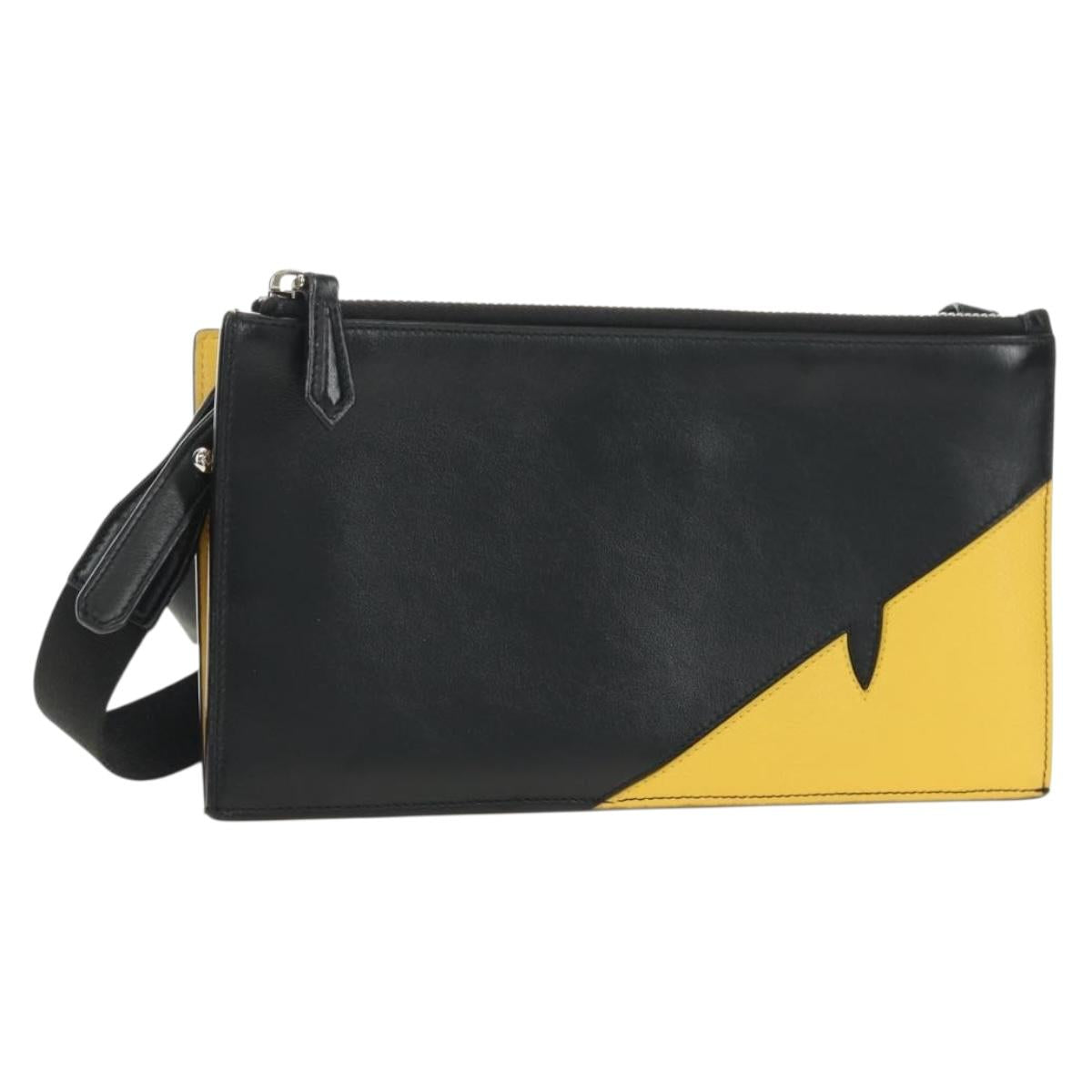 FENDI Bugs Monster Shoulder Bag Leather Black Silver Auth ka4417M