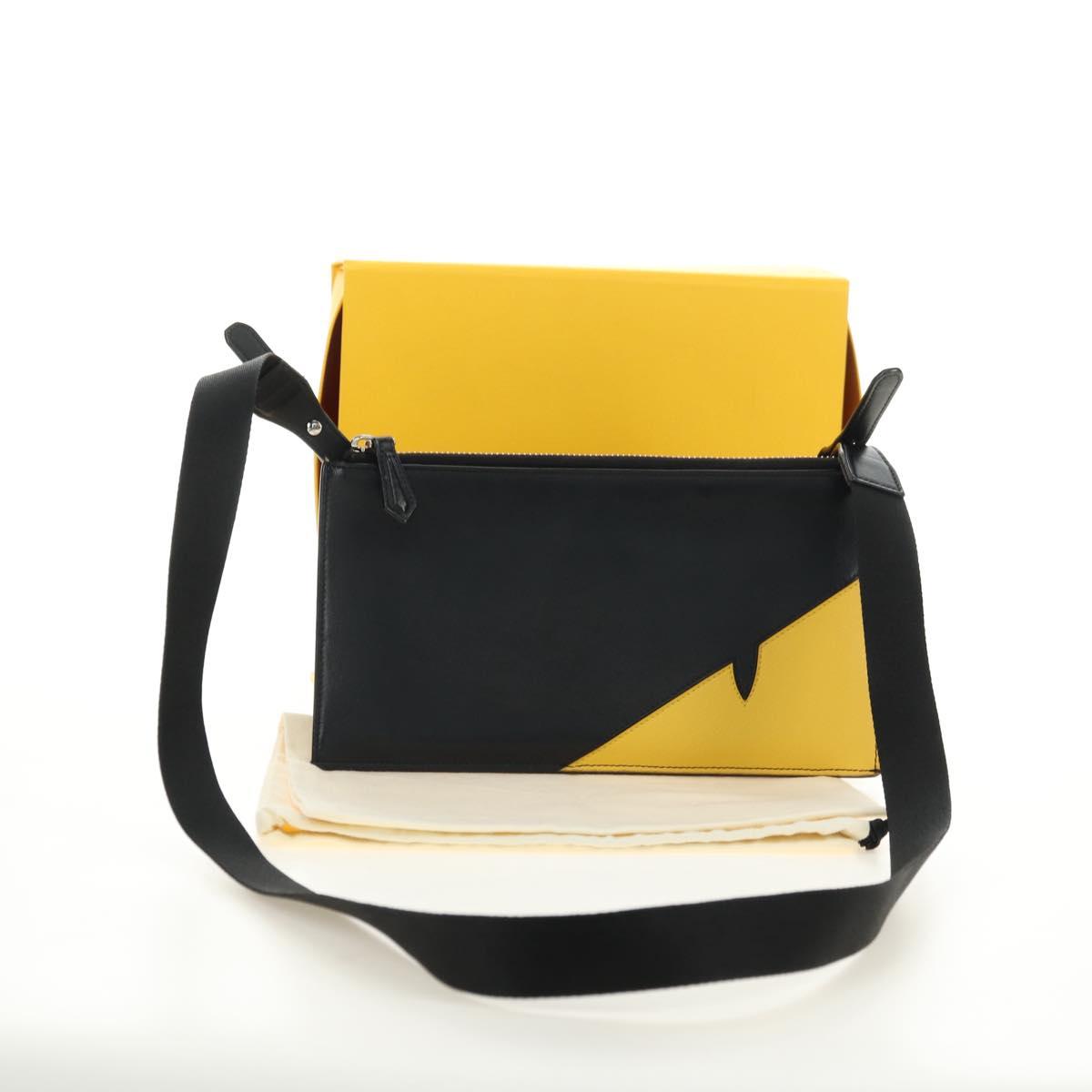 FENDI Bugs Monster Shoulder Bag Leather Black Silver Auth ka4417M