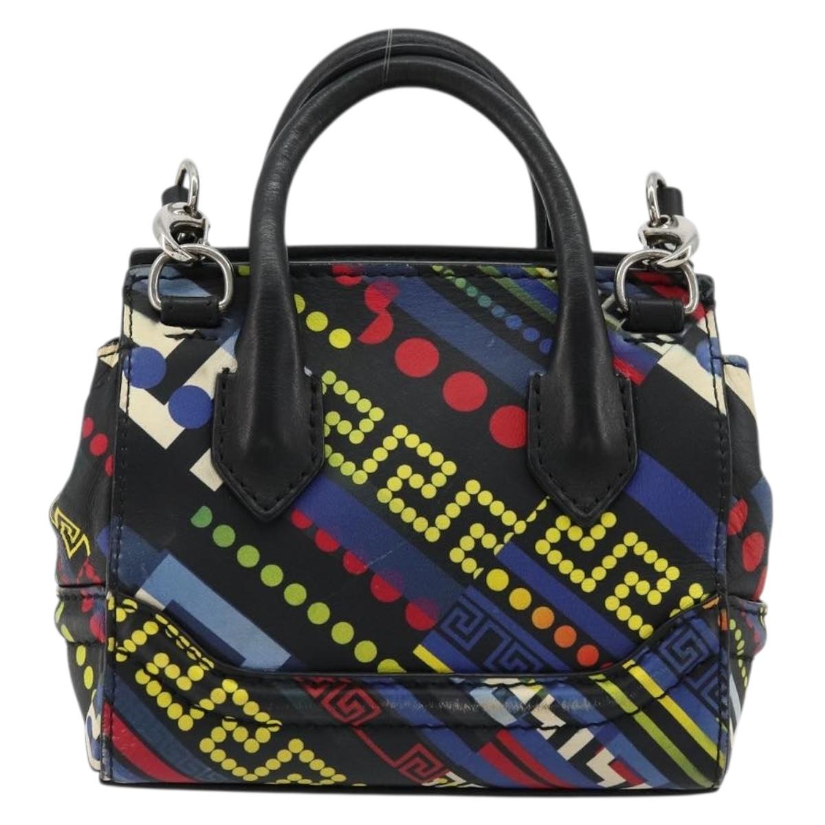 Gianni Versace Hand Bag Leather 2way Multicolor Silver Auth ka4419