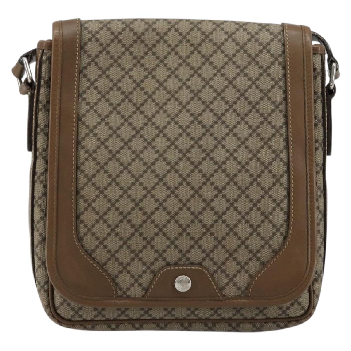 GUCCI Diamante Shoulder Bag Canvas Leather Brown Silver 295679 Auth ka4421