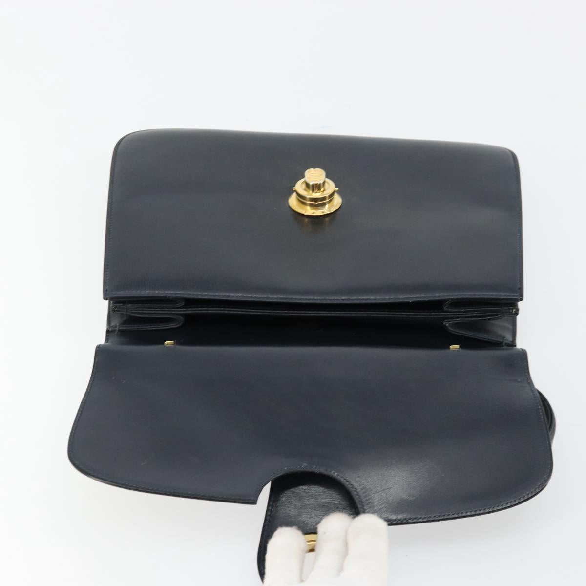 GUCCI Hand Bag Leather Navy Gold Auth ka4422