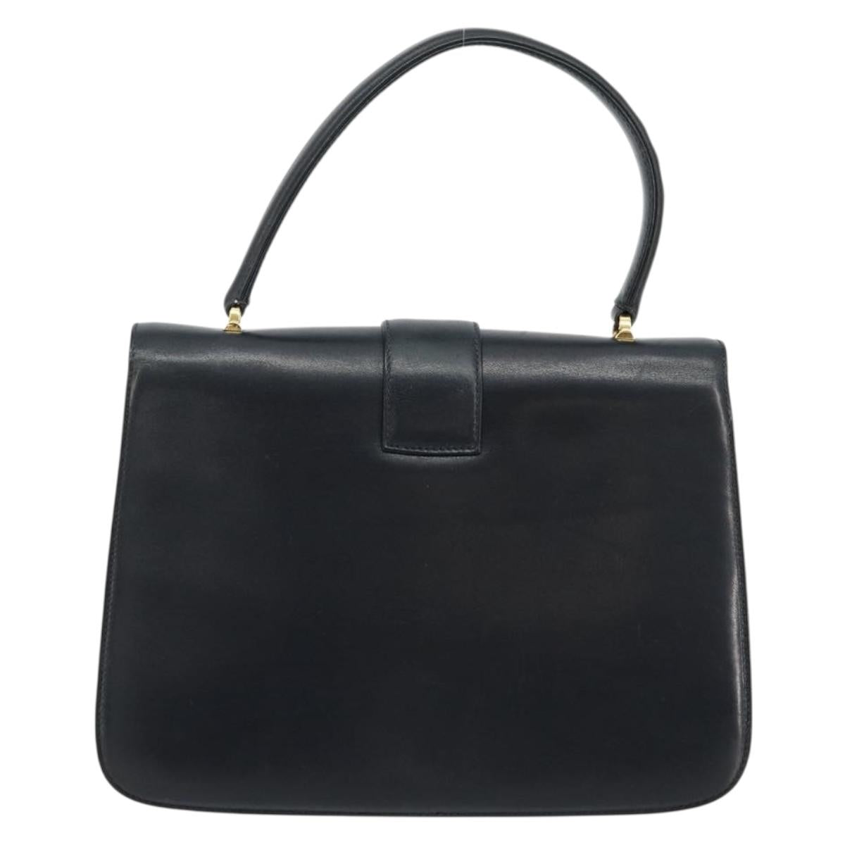 GUCCI Hand Bag Leather Navy Gold Auth ka4422