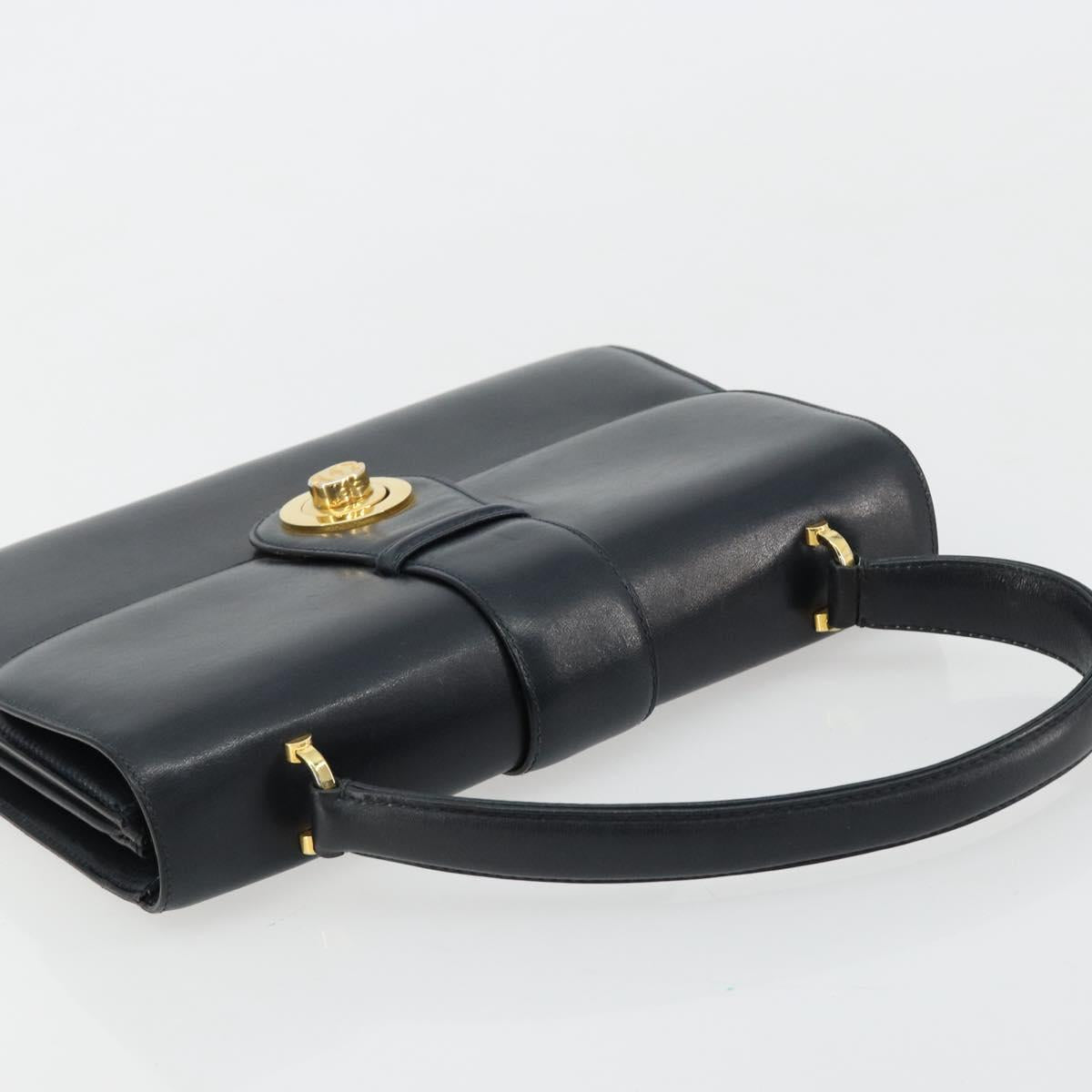 GUCCI Hand Bag Leather Navy Gold Auth ka4422