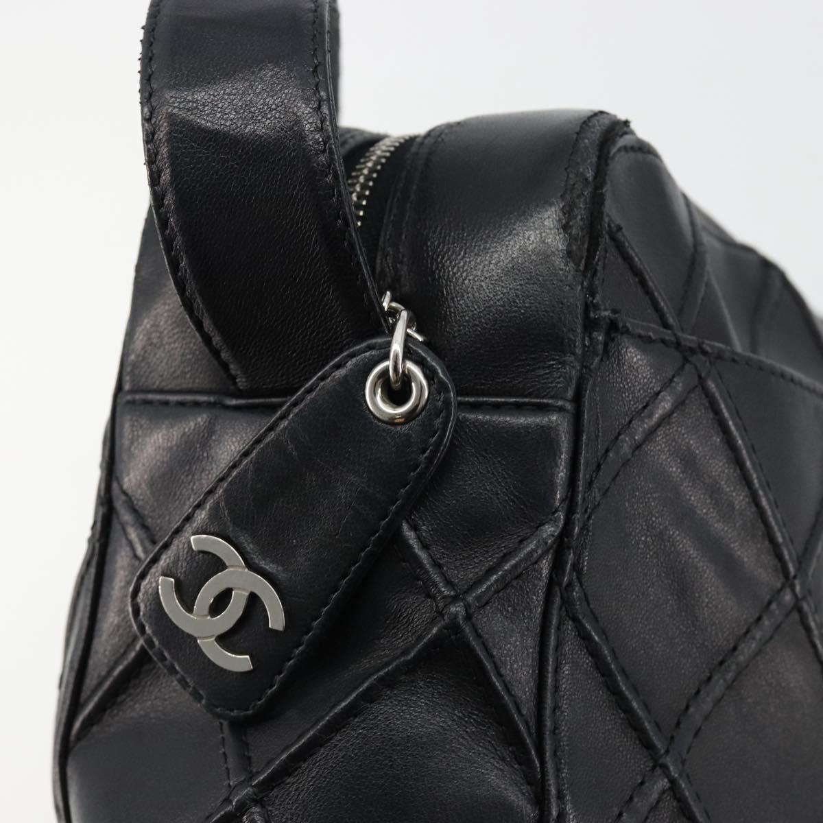 CHANEL Bicolore Shoulder Bag Leather Black Silver CC Auth ka4426