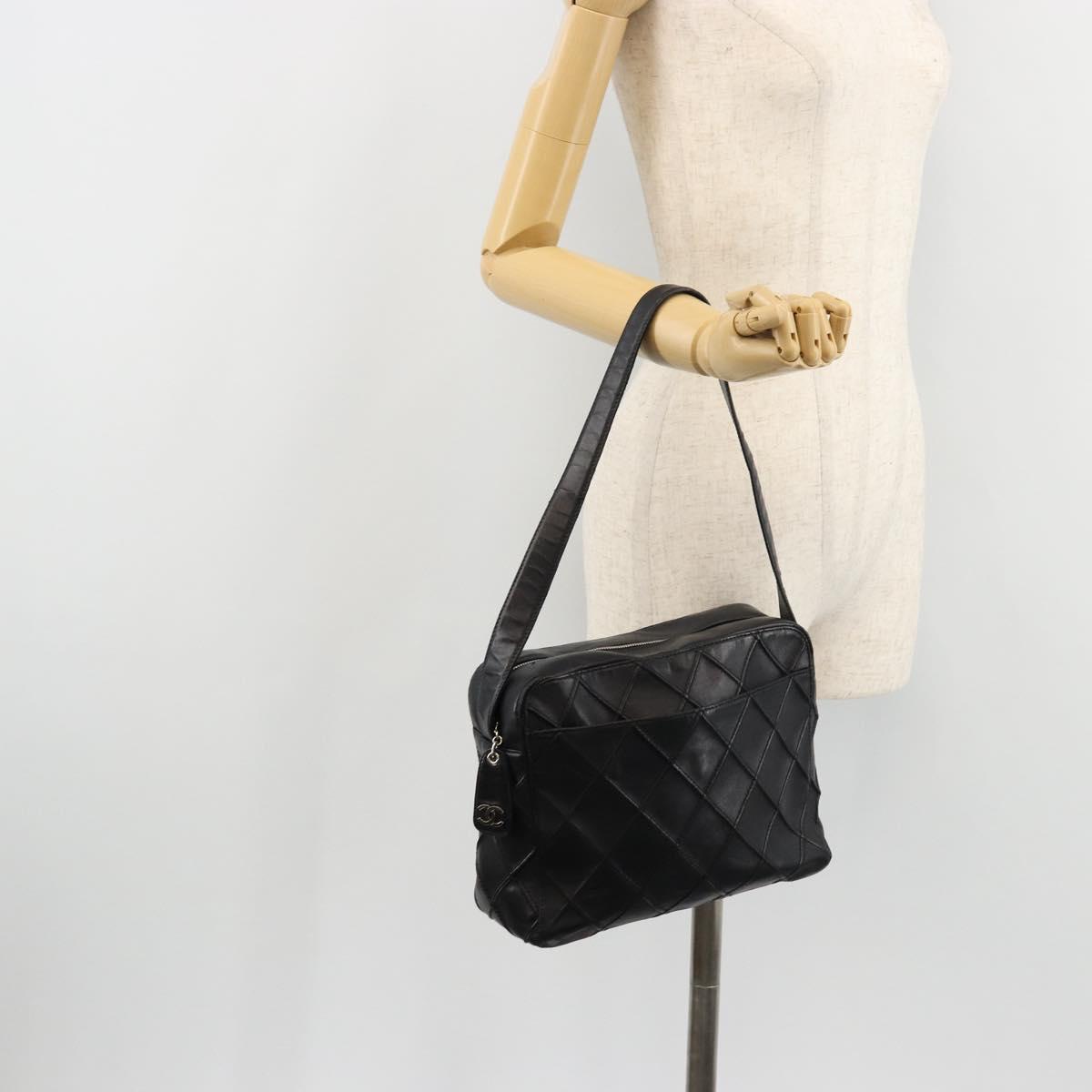 CHANEL Bicolore Shoulder Bag Leather Black Silver CC Auth ka4426