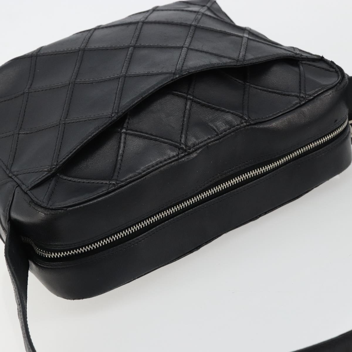 CHANEL Bicolore Shoulder Bag Leather Black Silver CC Auth ka4426