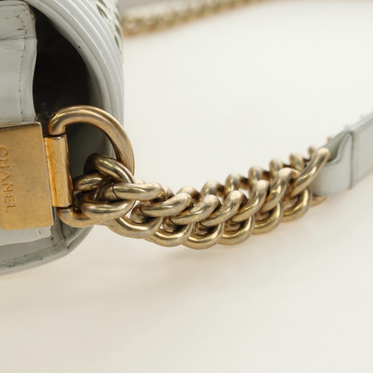 CHANEL Chain Boy Chanel Shoulder Bag Leather White Gold CC Auth ka4428V