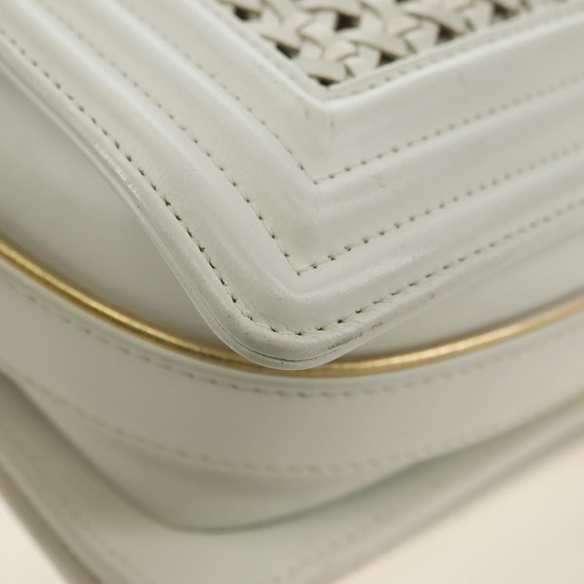 CHANEL Chain Boy Chanel Shoulder Bag Leather White Gold CC Auth ka4428V