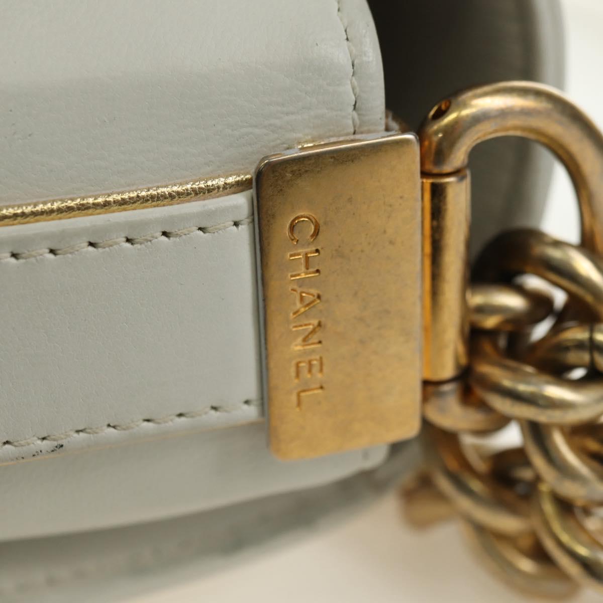 CHANEL Chain Boy Chanel Shoulder Bag Leather White Gold CC Auth ka4428V