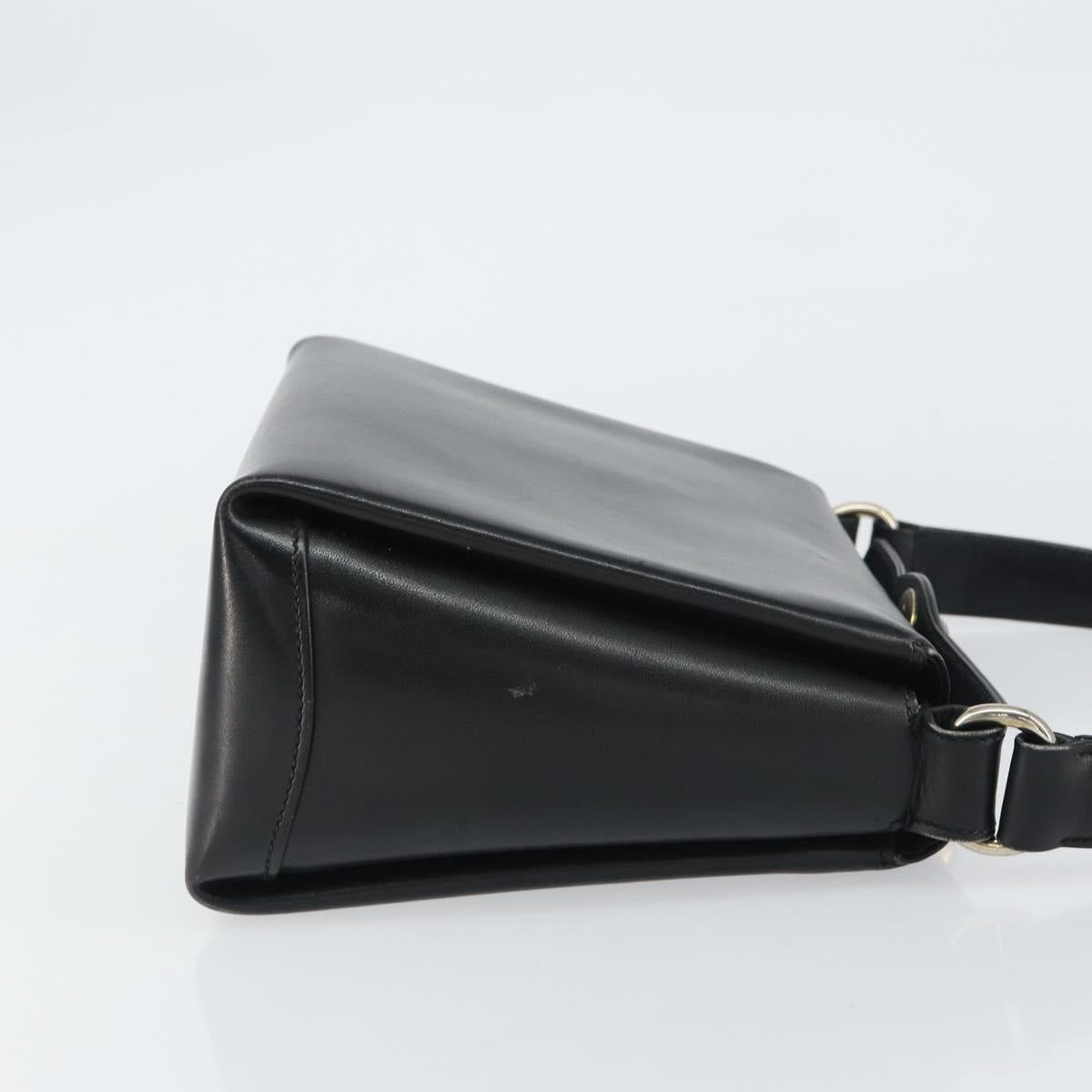 GUCCI Hand Bag Leather Black Silver Auth ka443