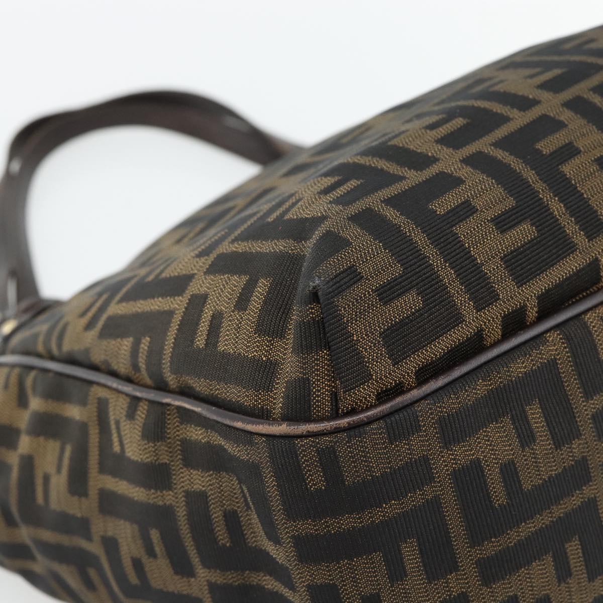 FENDI Zucca Canvas Shoulder Bag Black Brown Auth ka4435