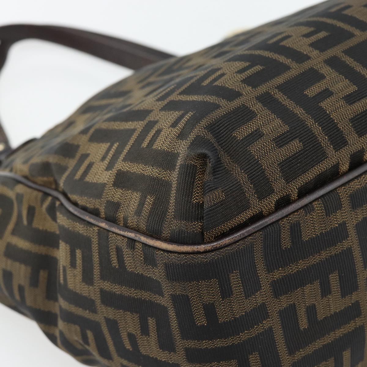 FENDI Zucca Canvas Shoulder Bag Black Brown Auth ka4435