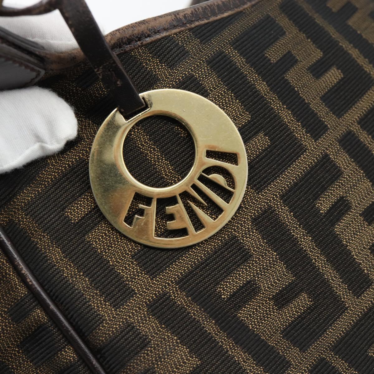 FENDI Zucca Canvas Shoulder Bag Black Brown Auth ka4435
