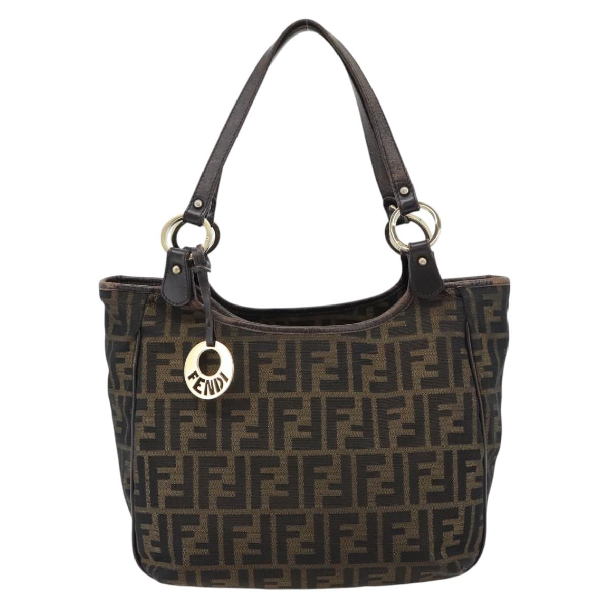 FENDI Zucca Canvas Shoulder Bag Black Brown Auth ka4435