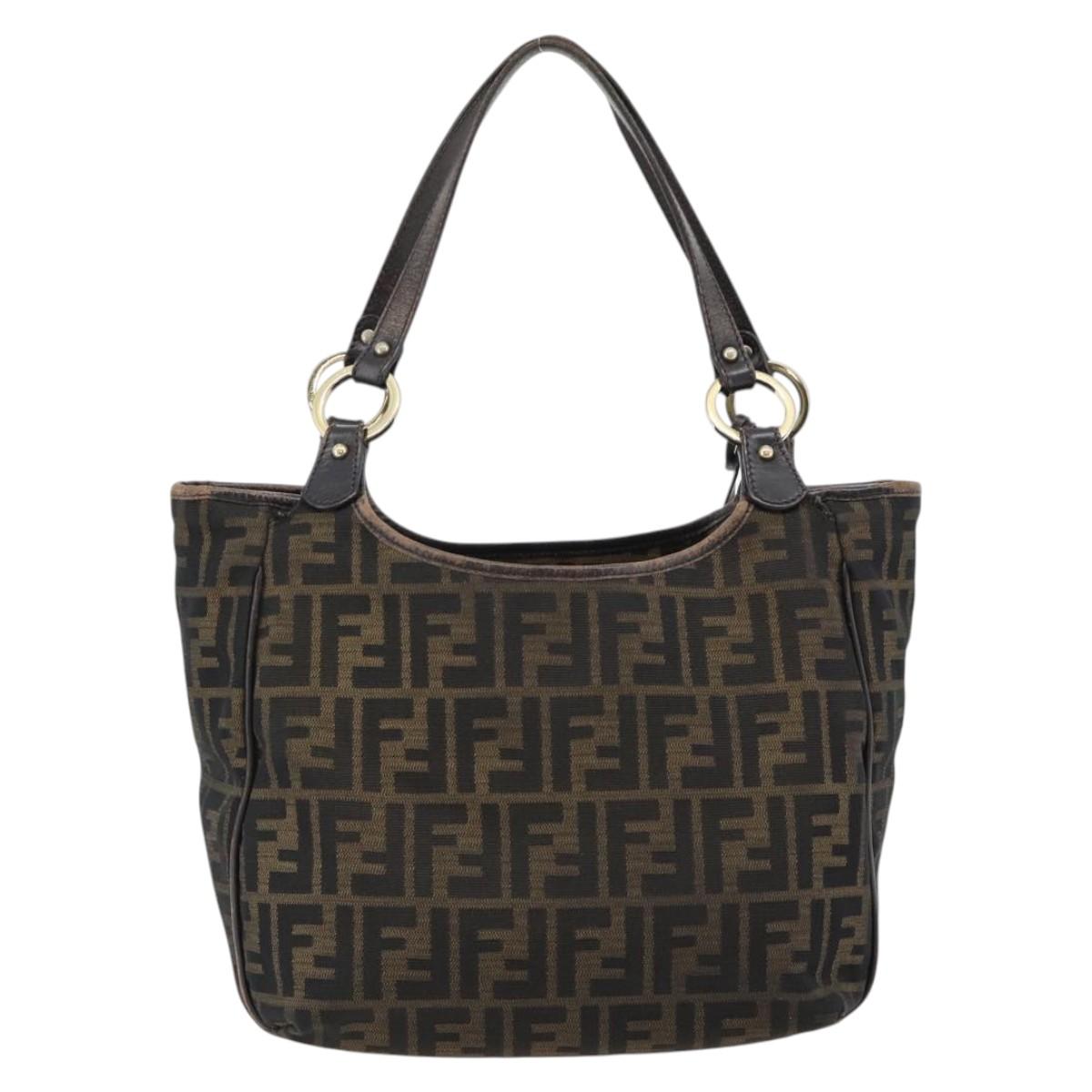 FENDI Zucca Canvas Shoulder Bag Black Brown Auth ka4435
