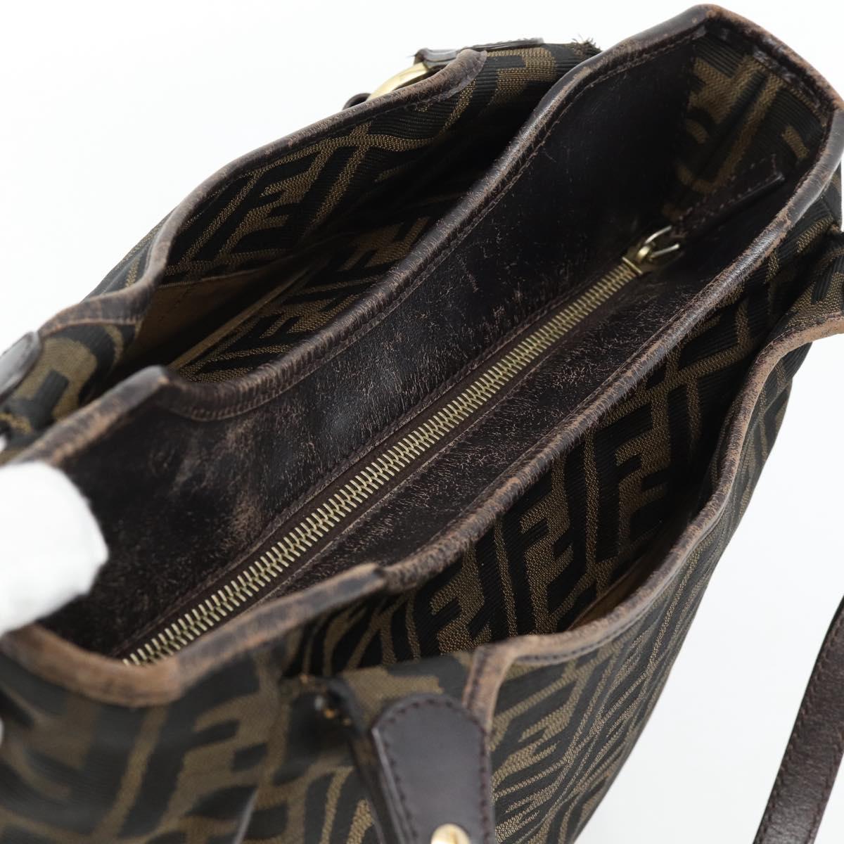 FENDI Zucca Canvas Shoulder Bag Black Brown Auth ka4435
