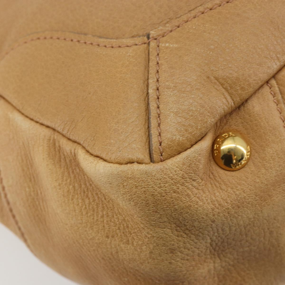 PRADA Shoulder Bag Leather Beige Gold Auth ka4438A