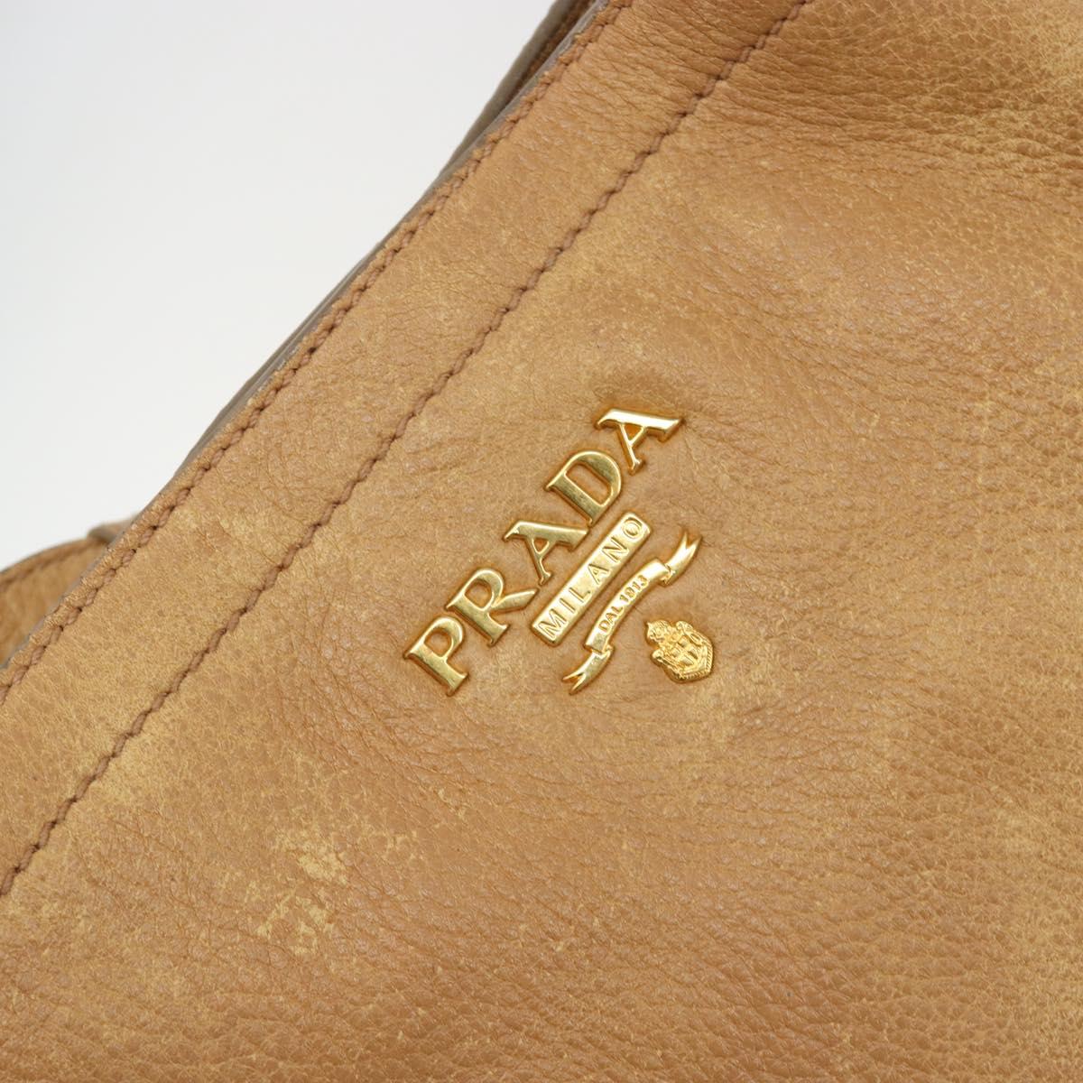 PRADA Shoulder Bag Leather Beige Gold Auth ka4438A