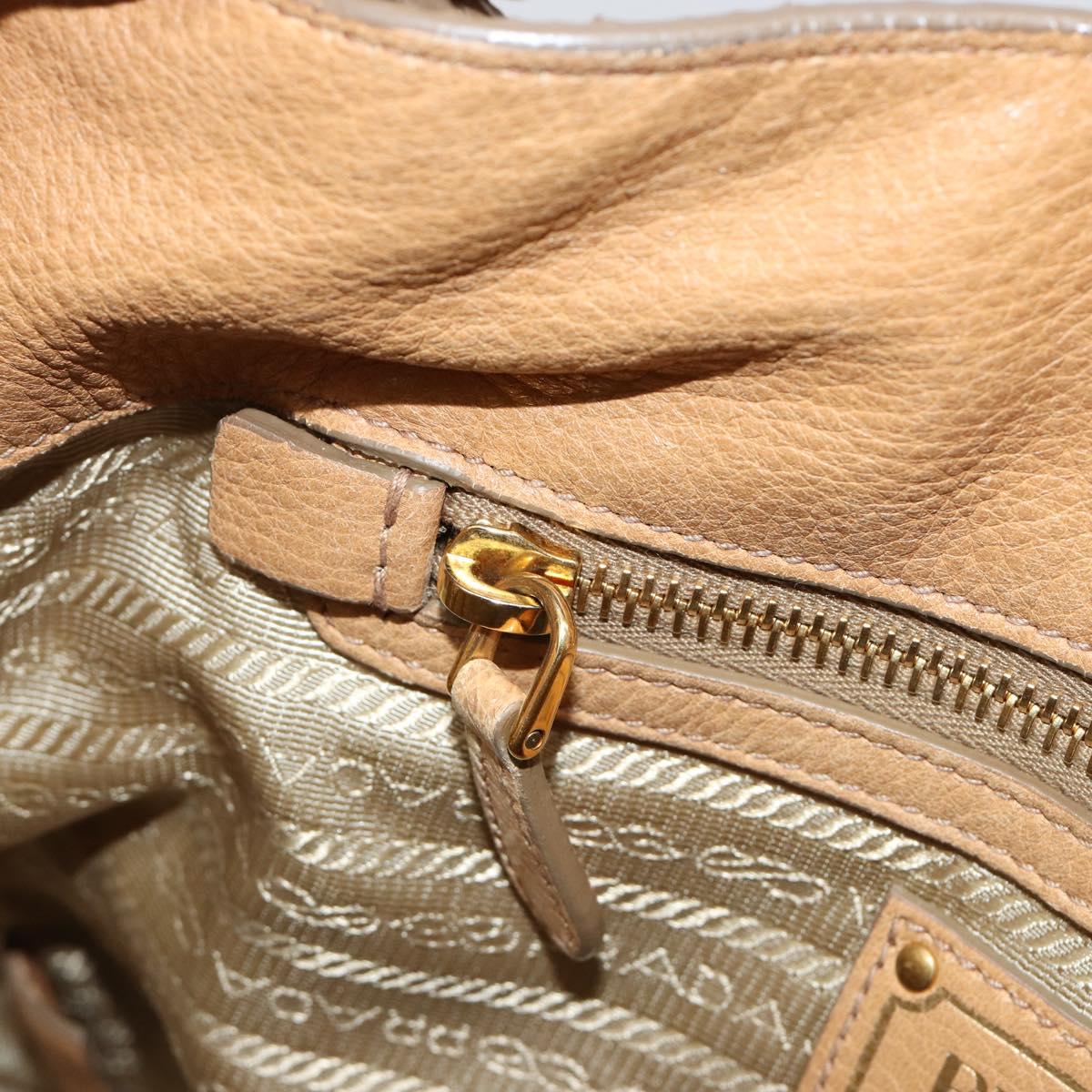 PRADA Shoulder Bag Leather Beige Gold Auth ka4438A