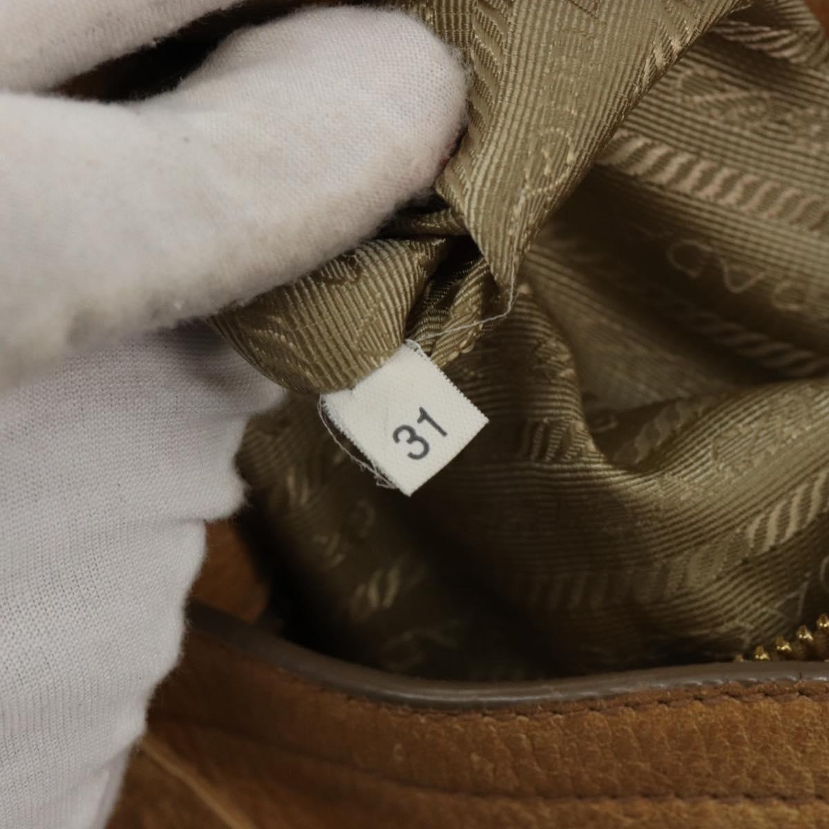 PRADA Shoulder Bag Leather Beige Gold Auth ka4438A