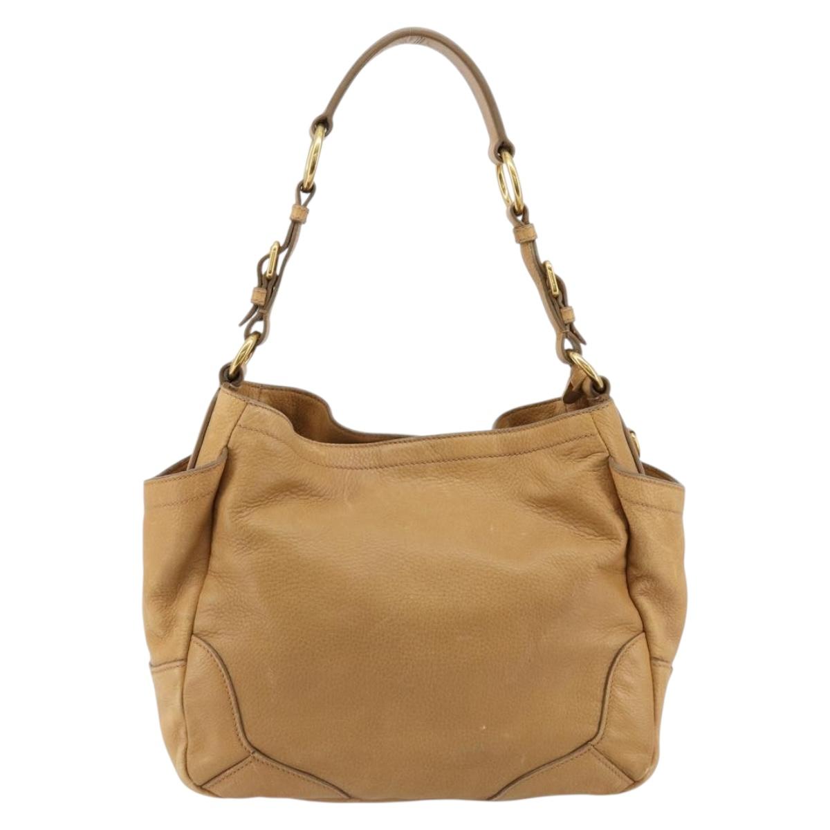 PRADA Shoulder Bag Leather Beige Gold Auth ka4438A
