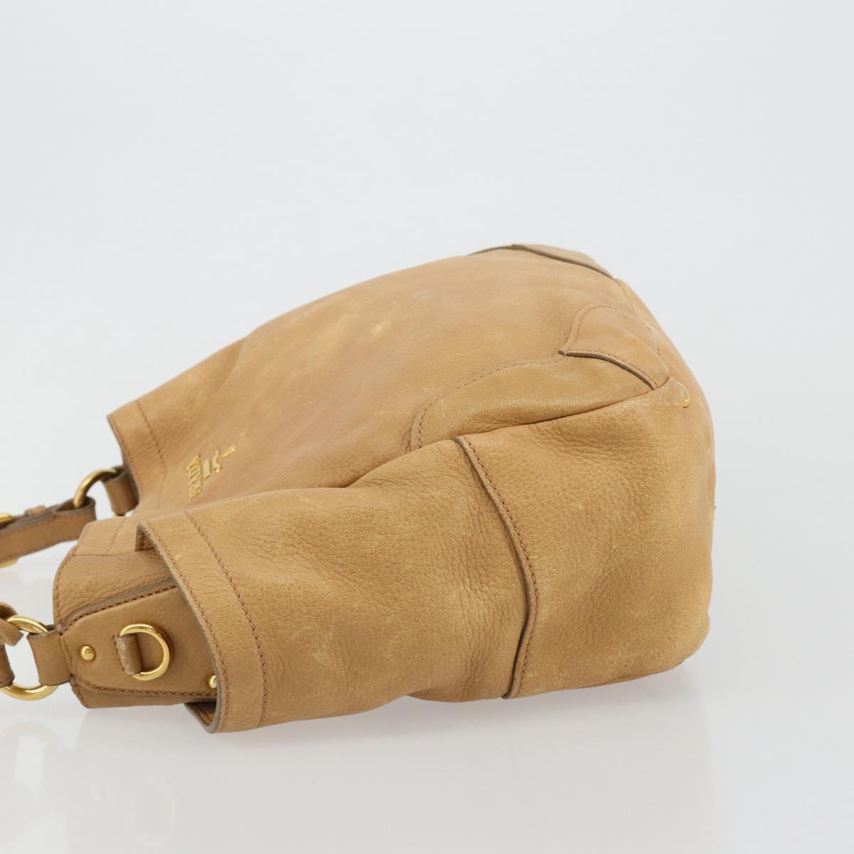 PRADA Shoulder Bag Leather Beige Gold Auth ka4438A