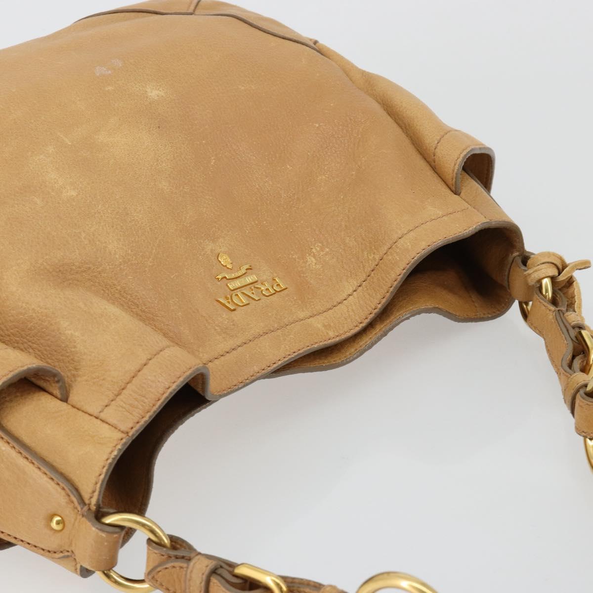 PRADA Shoulder Bag Leather Beige Gold Auth ka4438A