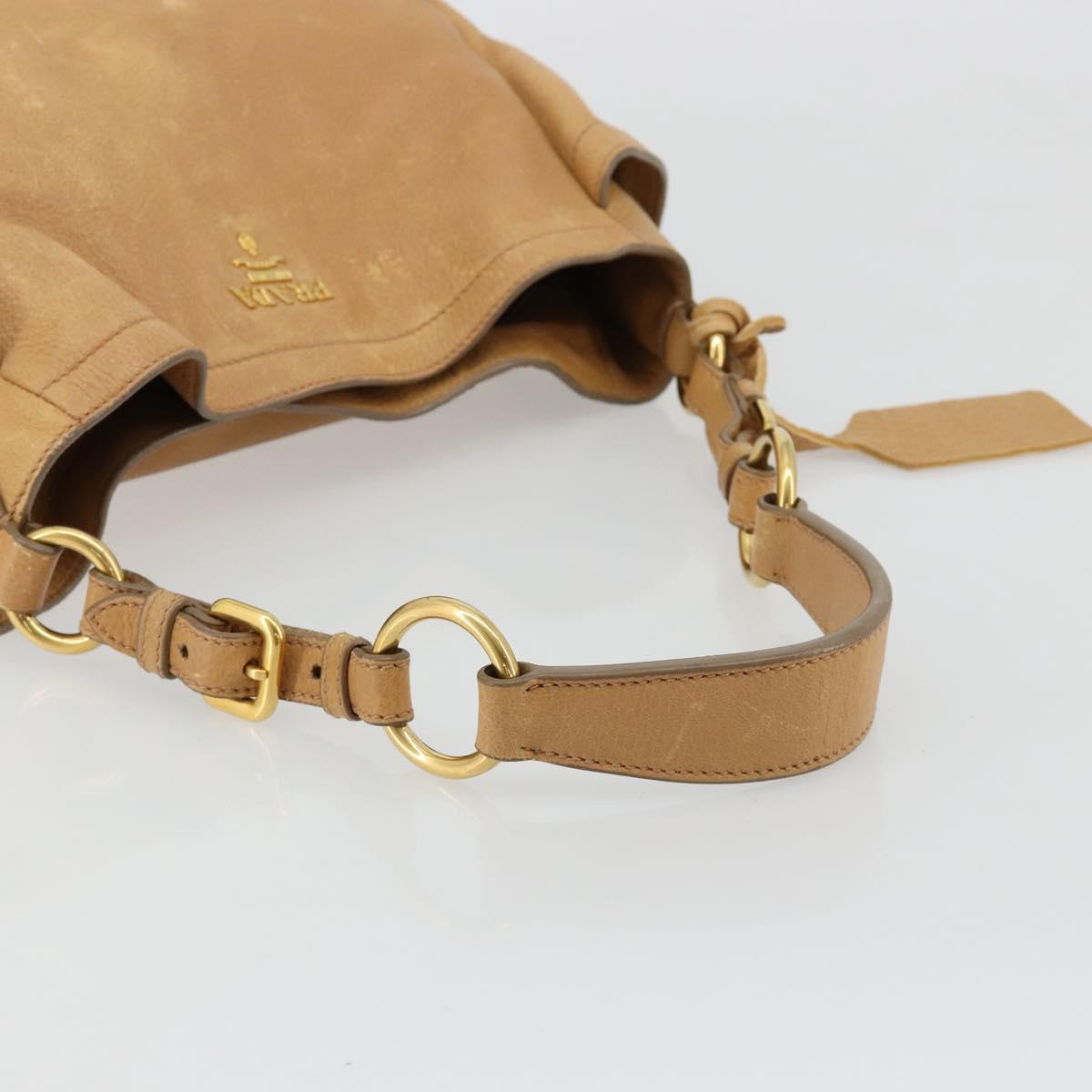 PRADA Shoulder Bag Leather Beige Gold Auth ka4438A