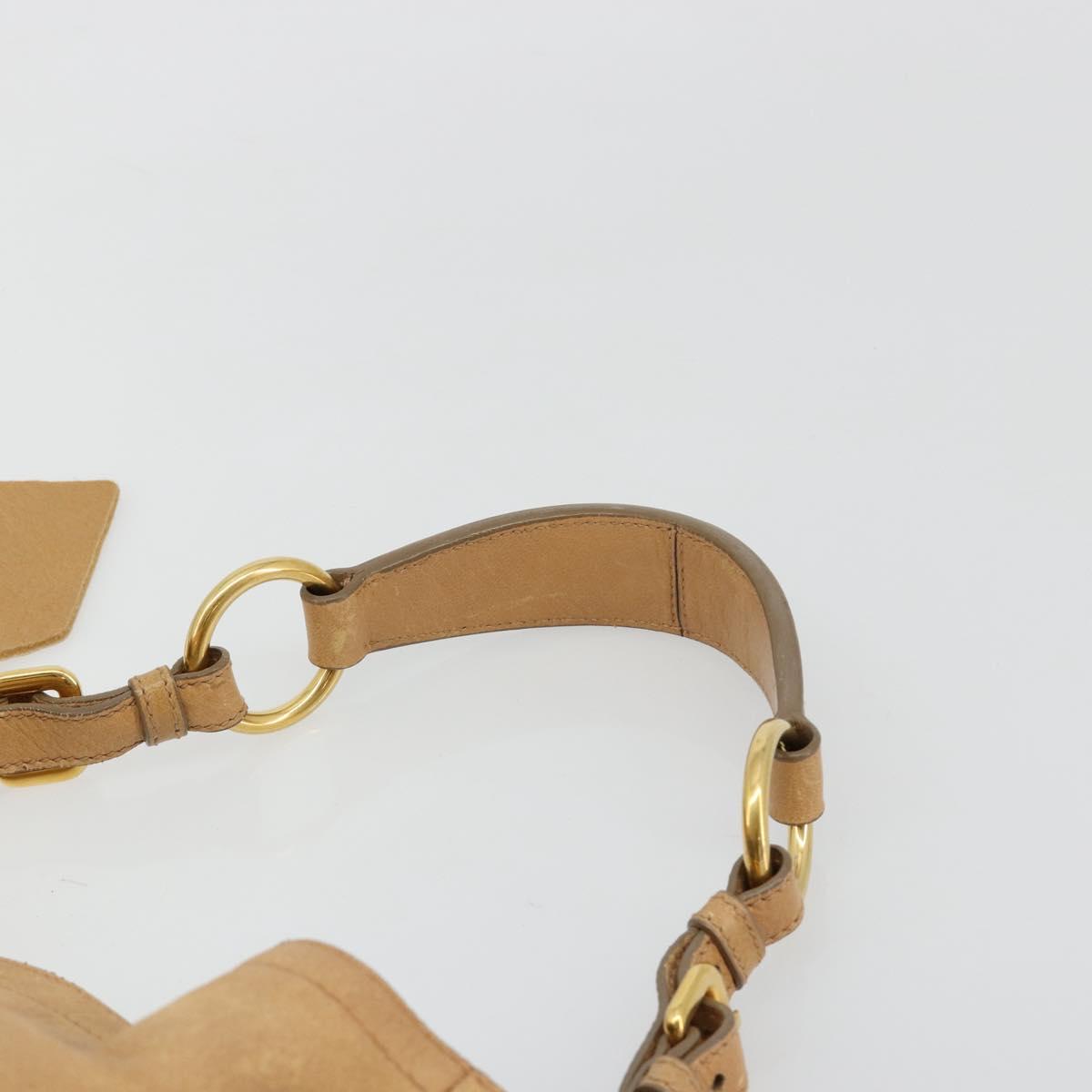 PRADA Shoulder Bag Leather Beige Gold Auth ka4438A