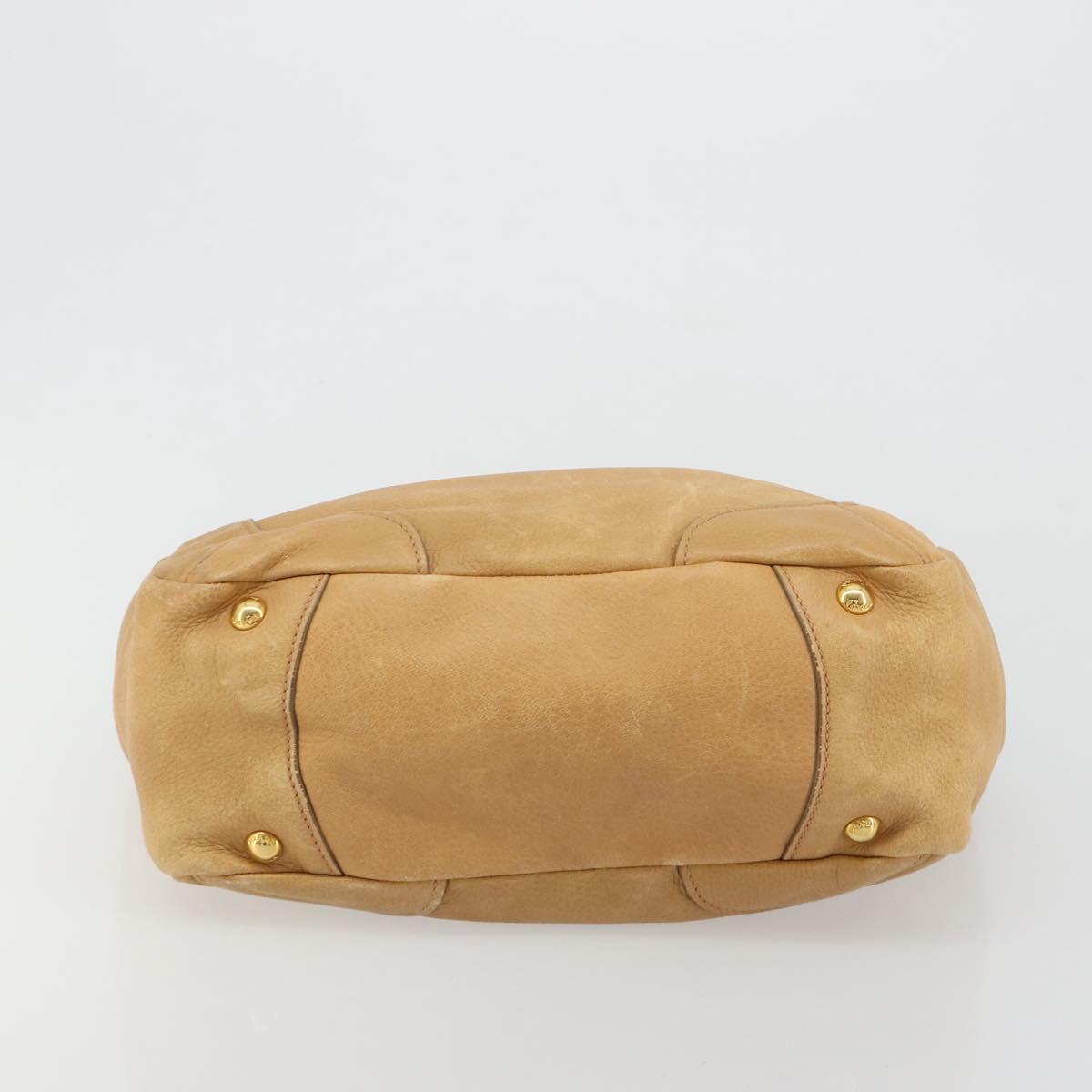 PRADA Shoulder Bag Leather Beige Gold Auth ka4438A