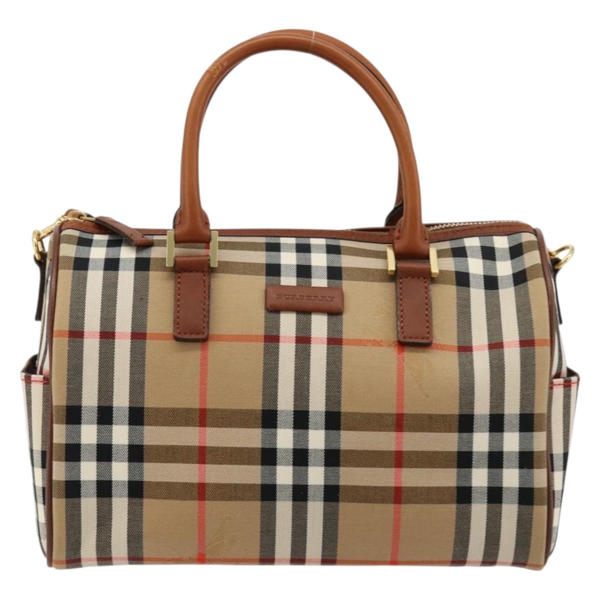 BURBERRY Nova Check Hand Bag Canvas 2way Beige Gold Auth ka4439