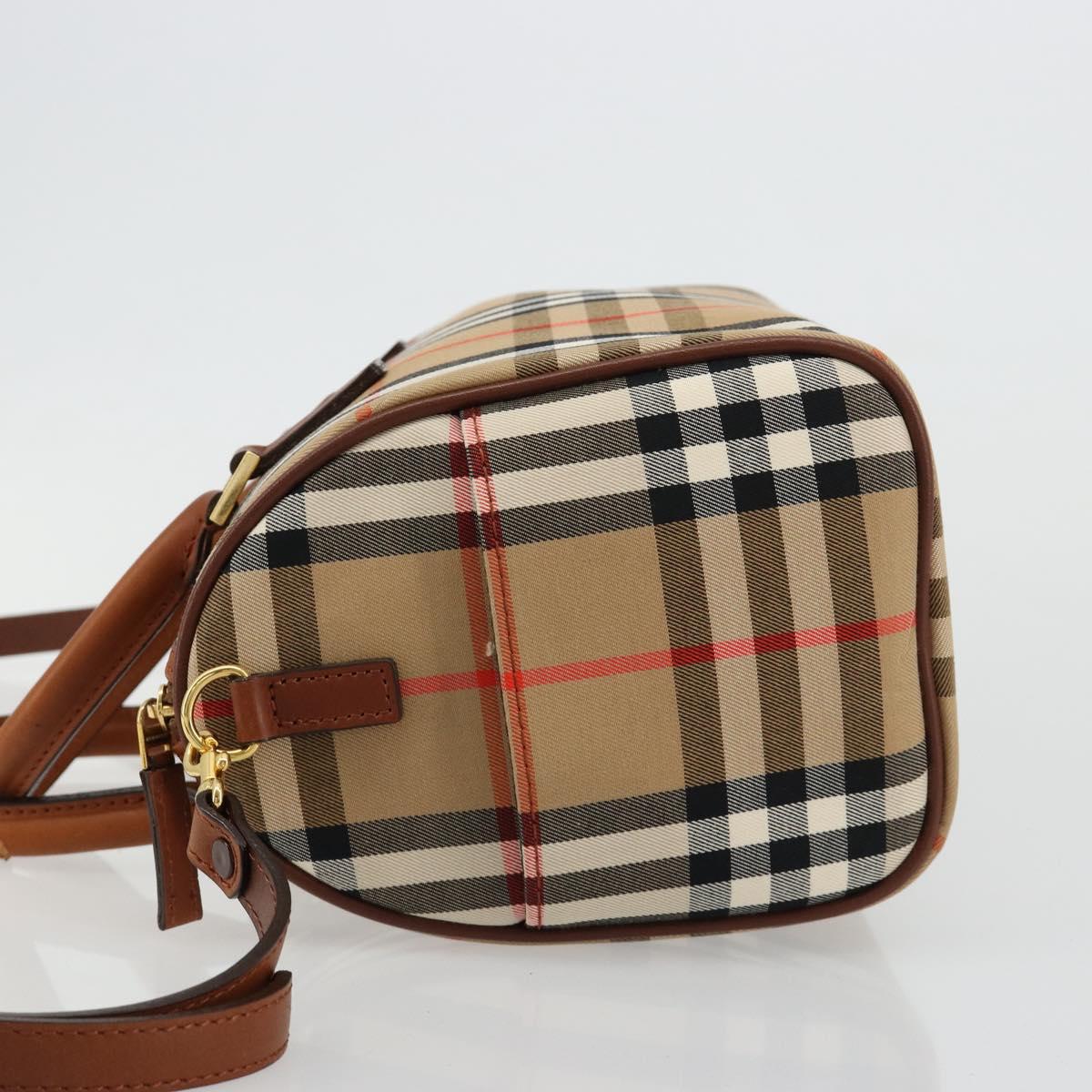 BURBERRY Nova Check Hand Bag Canvas 2way Beige Gold Auth ka4439