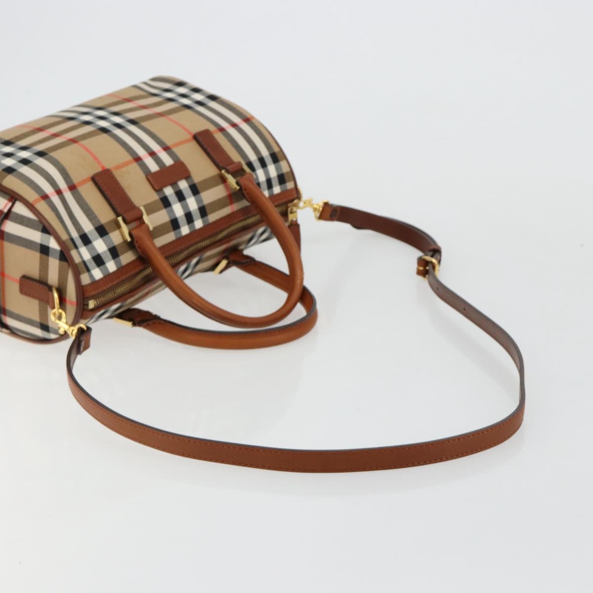 BURBERRY Nova Check Hand Bag Canvas 2way Beige Gold Auth ka4439