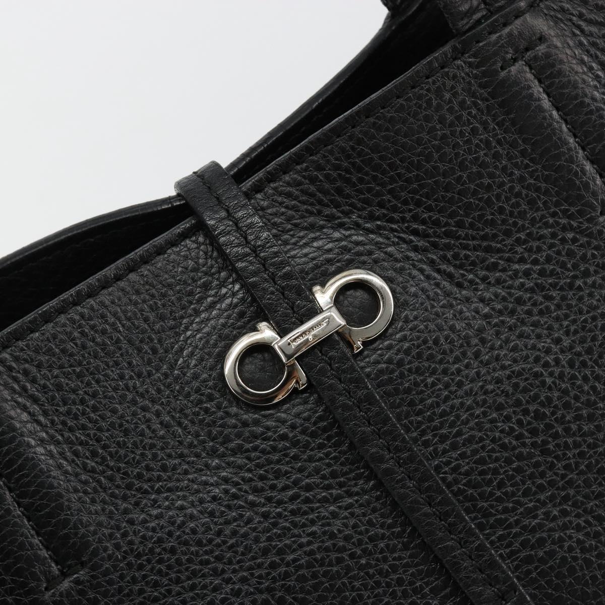 Salvatore Ferragamo Hand Bag Leather Black Silver Auth ka4441A