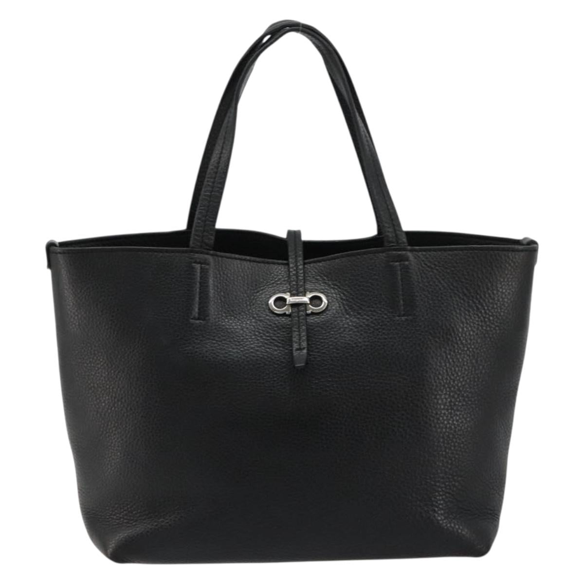 Salvatore Ferragamo Hand Bag Leather Black Silver Auth ka4441A