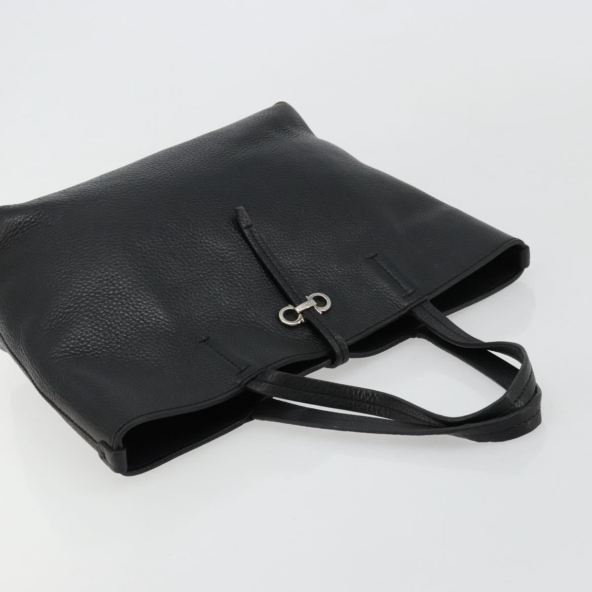 Salvatore Ferragamo Hand Bag Leather Black Silver Auth ka4441A